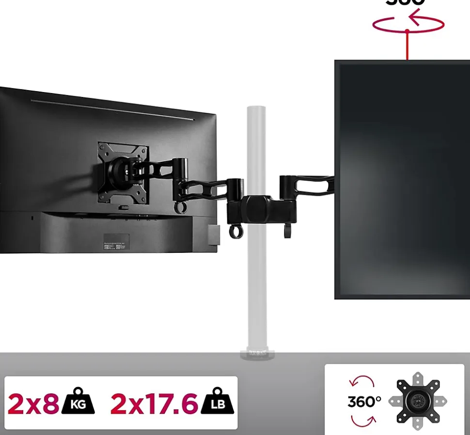 DM35P2 Bras double articulation pour écrans Support d'écran sans potence Equivalent au support d'écrans DM352 VESA 75 100 Duronic