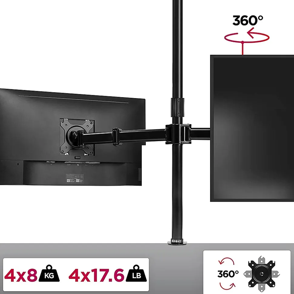 DMT254 Support 4 écrans PC à pince pour bureau Bras de moniteur Rotatif Inclinable Pivotant Compatible VESA 75 100 Duronic
