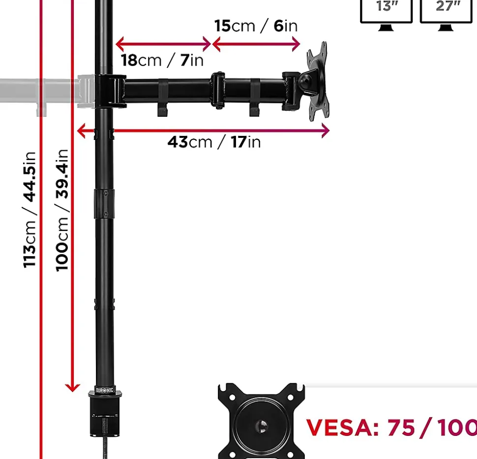 DMT254 Support 4 écrans PC à pince pour bureau Bras de moniteur Rotatif Inclinable Pivotant Compatible VESA 75 100 Duronic