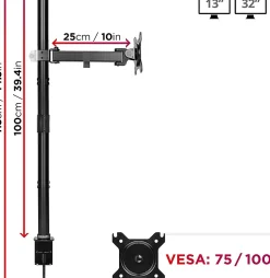 DMT151X2 Support écran PC à pince pour bureau Bras de moniteur Rotatif Inclinable Pivotant Compatible VESA 75 100 Duronic