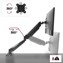 DMUSB5X1 Support écran PC à pince pour bureau Bras de moniteur Rotatif Inclinable Pivotant Compatible VESA 75 100 Duronic