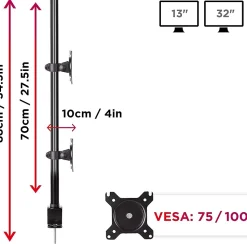 DM15V2 Support 2 écrans PC à pince pour bureau Bras de moniteur Rotatif Inclinable Pivotant Compatible VESA 75 100 Duronic