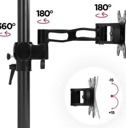 DM35V2X2 Support 2 écrans PC à pince pour bureau Bras de moniteur Rotatif Inclinable Pivotant Compatible VESA 75 100 Duronic