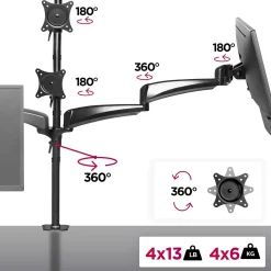 DM453VX1 Support 4 écrans PC à pince pour bureau Bras de moniteur Rotatif Inclinable Pivotant Compatible VESA 75 100 Duronic