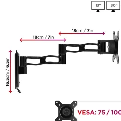 DM35W1X3 Support mural écran PC Bras de moniteur Rotatif Inclinable Pivotant Compatible VESA 75 100 Passe câble Duronic