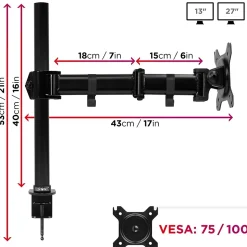 DM251X3 BK Support écran PC à pince pour bureau Bras de moniteur Rotatif Inclinable Pivotant Compatible VESA 75 100 Duronic