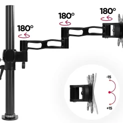 DM351X3 BK Support écran PC à pince pour bureau Bras de moniteur Rotatif Inclinable Pivotant Compatible VESA 75 100 Duronic