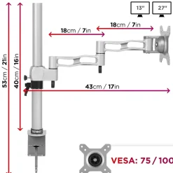 DM351X3 SR Support écran PC à pince pour bureau Bras de moniteur Rotatif Inclinable Pivotant compatible VESA 75 100 Duronic