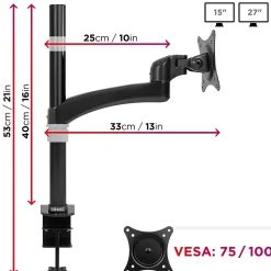 DM451X2 Support écran PC à pince pour bureau Bras de moniteur Rotatif Inclinable Pivotant Compatible VESA 75 100 Duronic