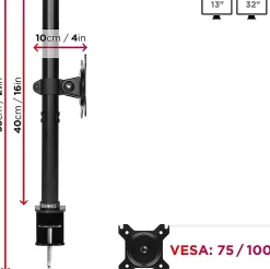 DM151X1 Support écran PC à pince pour bureau Bras de moniteur Rotatif Inclinable Pivotant Compatible VESA 75 100 Duronic
