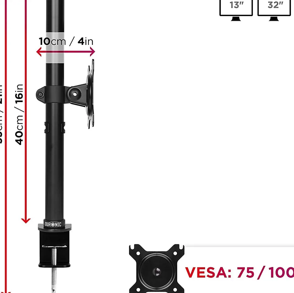 DM151X1 Support écran PC à pince pour bureau Bras de moniteur Rotatif Inclinable Pivotant Compatible VESA 75 100 Duronic
