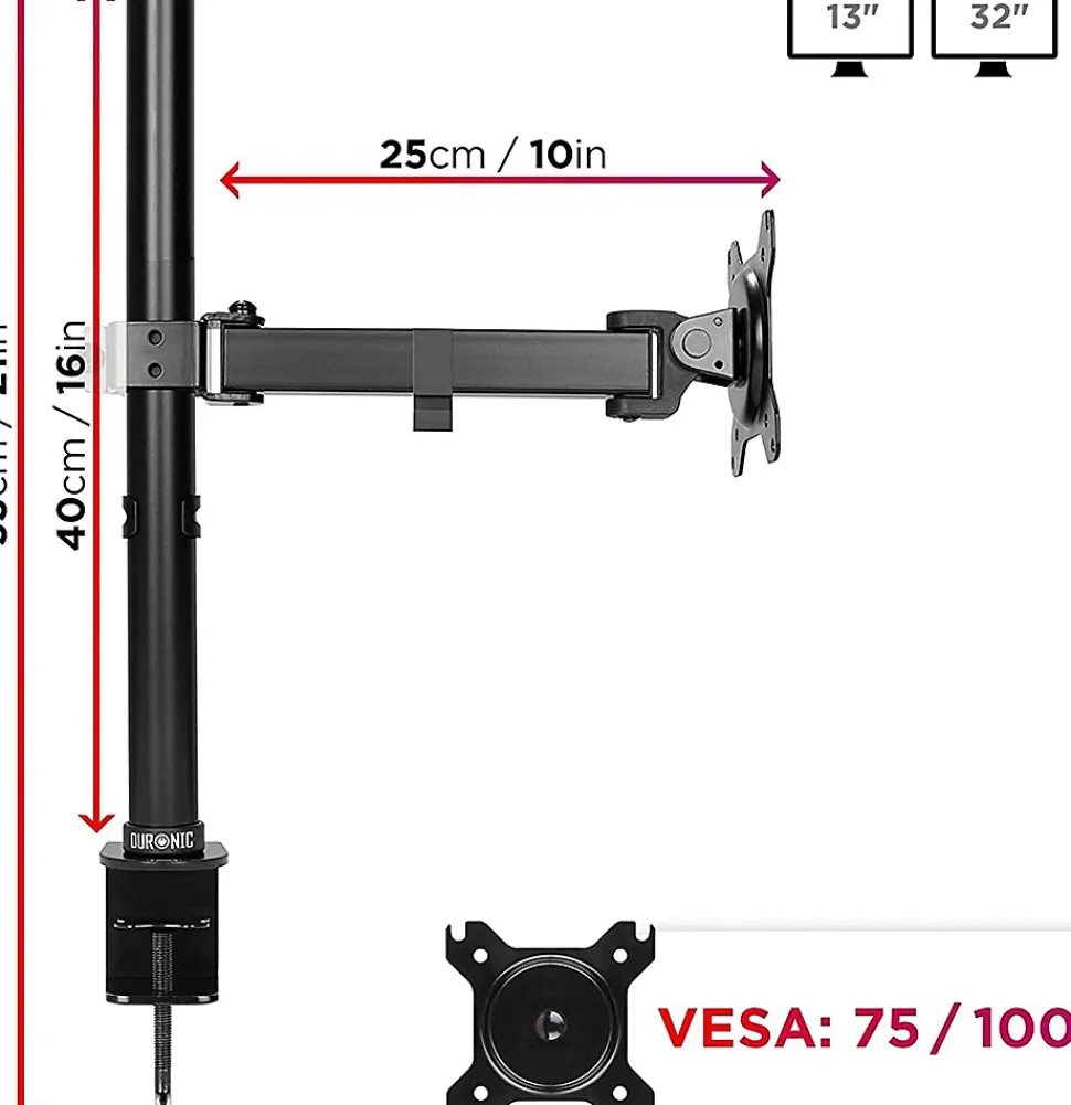 DM151X2 Support écran PC à pince pour bureau Bras de moniteur Rotatif Inclinable Pivotant Compatible VESA 75 100 Duronic