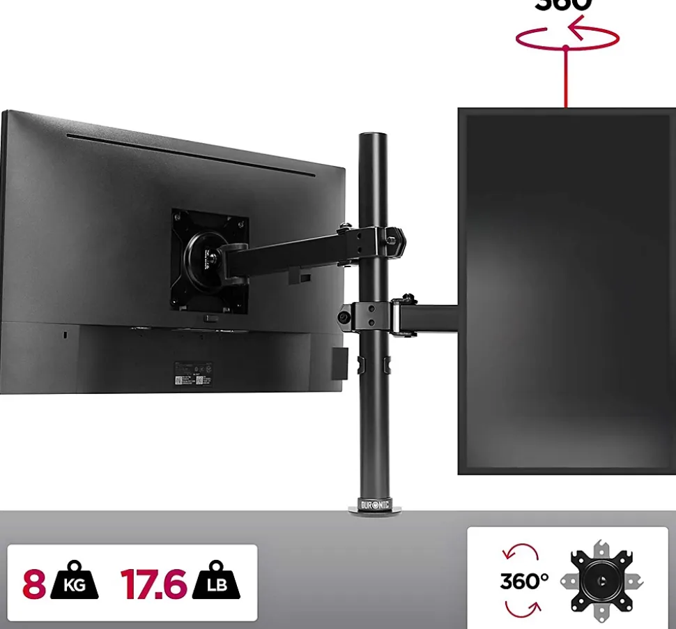 DM151X2 Support écran PC à pince pour bureau Bras de moniteur Rotatif Inclinable Pivotant Compatible VESA 75 100 Duronic