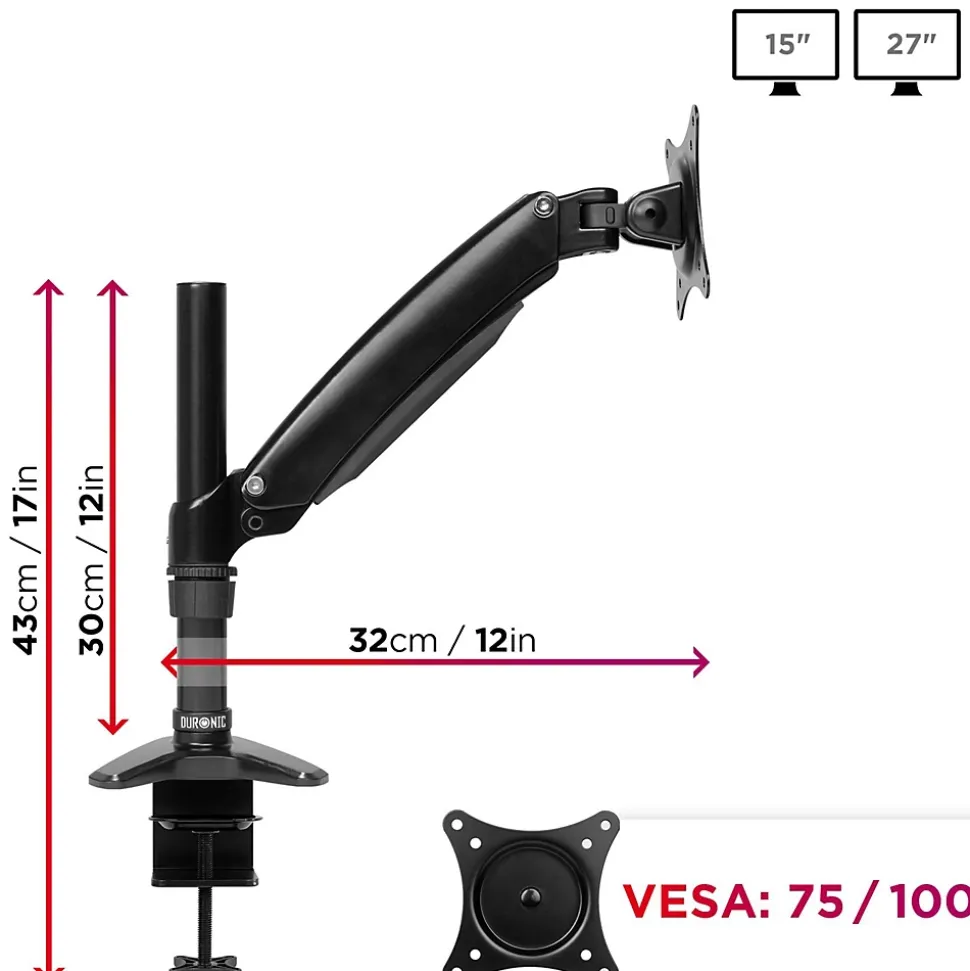 DM551X1 Support écran PC à pince pour bureau Bras de moniteur Rotatif Inclinable Pivotant Compatible VESA 75 100 Duronic