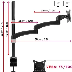 DM451X3 Support écran PC à pince pour bureau Bras de moniteur Rotatif Inclinable Pivotant Compatible VESA 75 100 Duronic