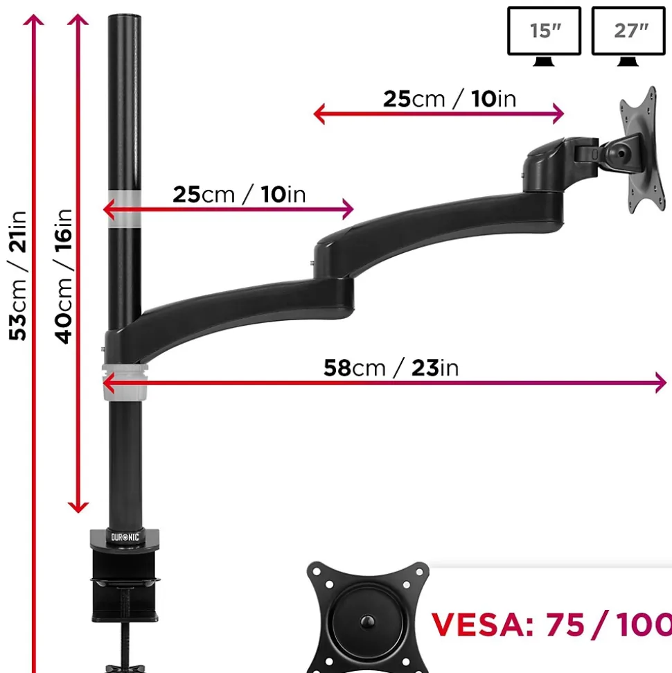 DM451X3 Support écran PC à pince pour bureau Bras de moniteur Rotatif Inclinable Pivotant Compatible VESA 75 100 Duronic