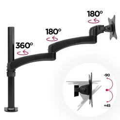 DM451X3 Support écran PC à pince pour bureau Bras de moniteur Rotatif Inclinable Pivotant Compatible VESA 75 100 Duronic