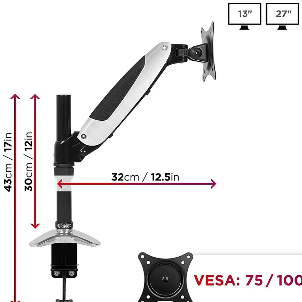 DM651X2 Support écran PC à pince pour bureau Bras de moniteur Rotatif Inclinable Pivotant Compatible VESA 75 100 Duronic