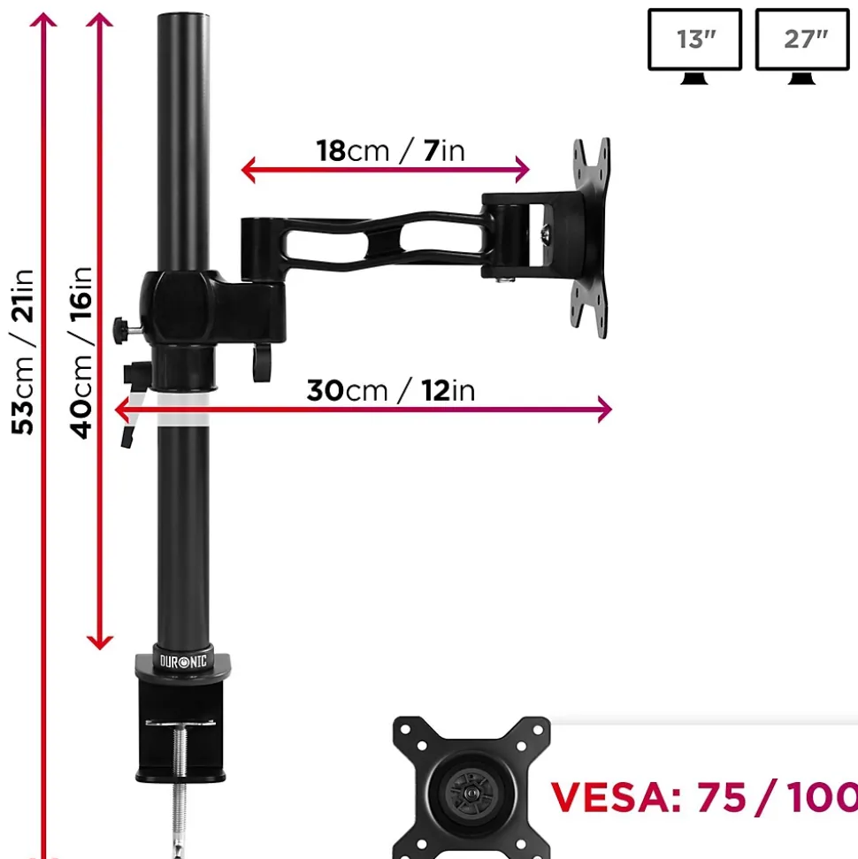 DM351X2 Support écran PC à pince pour bureau Bras de moniteur Rotatif Inclinable Pivotant compatible VESA 75 100 Duronic