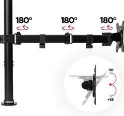DM151X3 Support écran PC à pince pour bureau Bras de moniteur Rotatif Inclinable Pivotant Compatible VESA 75 100 Duronic