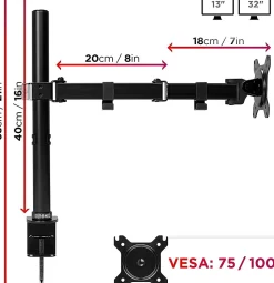 DM151X3 Support écran PC à pince pour bureau Bras de moniteur Rotatif Inclinable Pivotant Compatible VESA 75 100 Duronic