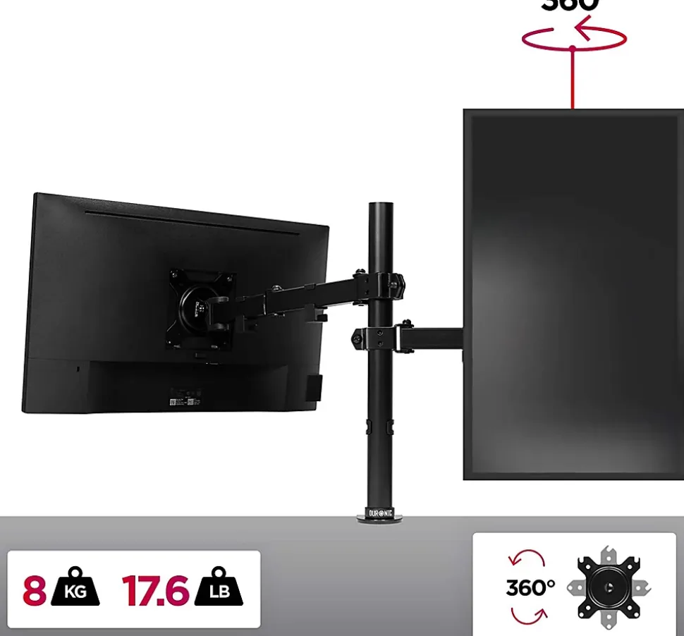 DM151X3 Support écran PC à pince pour bureau Bras de moniteur Rotatif Inclinable Pivotant Compatible VESA 75 100 Duronic