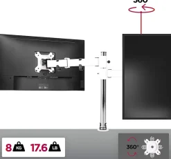 DM251X3 WE Support écran PC à pince pour bureau Bras de moniteur Rotatif Inclinable Pivotant Compatible VESA 75 100 Duronic