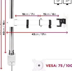 DM251X3 WE Support écran PC à pince pour bureau Bras de moniteur Rotatif Inclinable Pivotant Compatible VESA 75 100 Duronic