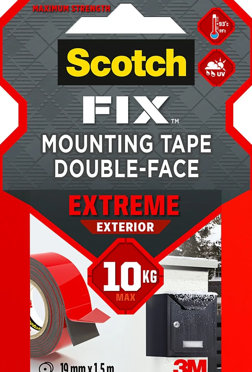 Double face intérieur Scotch Extrême 19 mm x 1.5 m noir, 10 kg