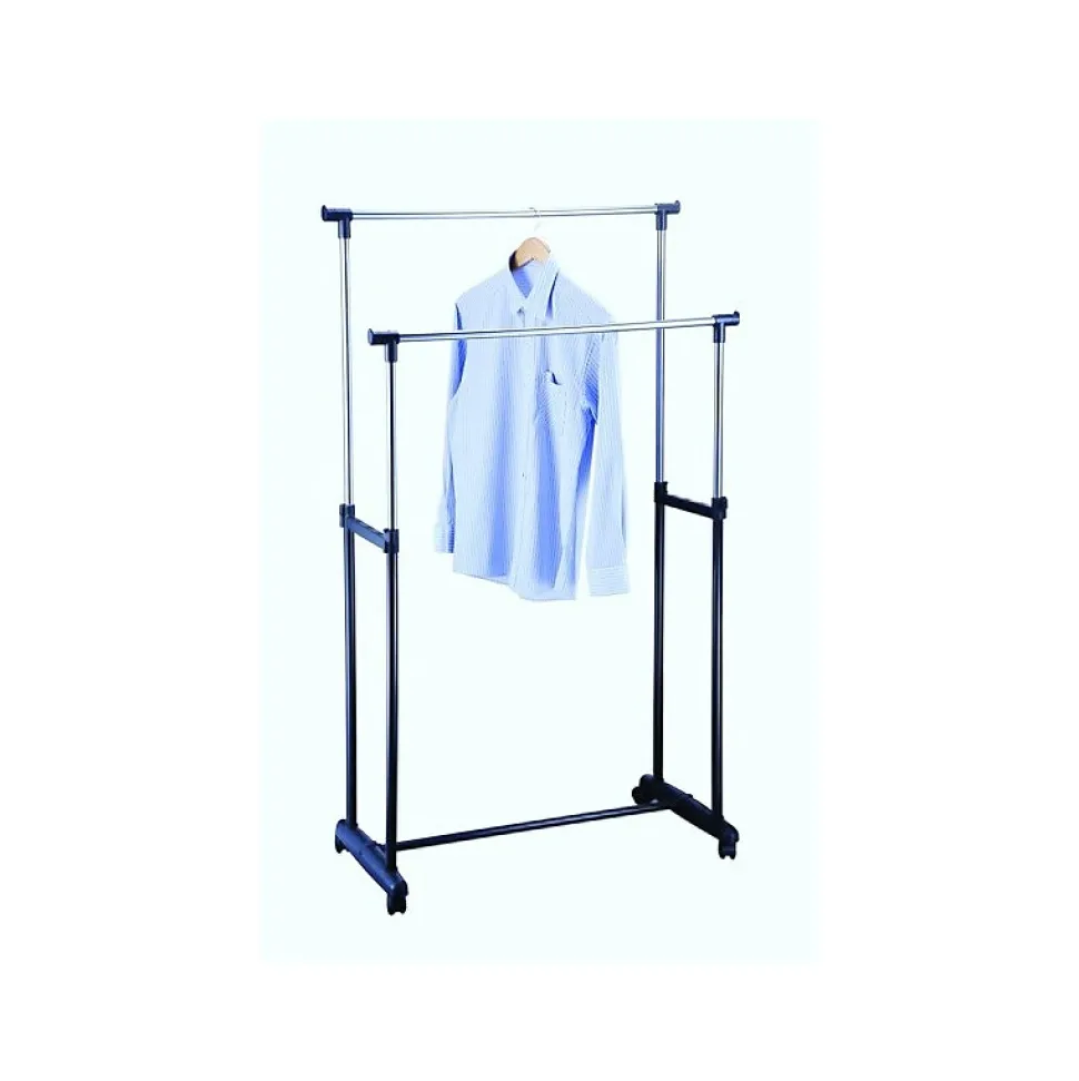 Double Portant à vêtements extensible 95160cm Inox Noir MSV