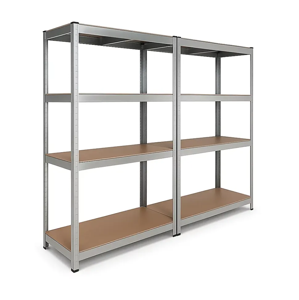 Double étagère métallique 160 x 160 cm, 8 plateaux de rangement, 640 kg, acier galvanisé, modulable - 30 cm - Gris - EURO VANADIUM