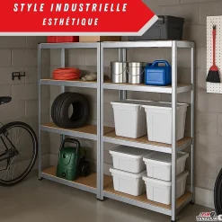 Double étagère métallique 160 x 160 cm, 8 plateaux de rangement, 640 kg, acier galvanisé, modulable - 30 cm - Gris - EURO VANADIUM