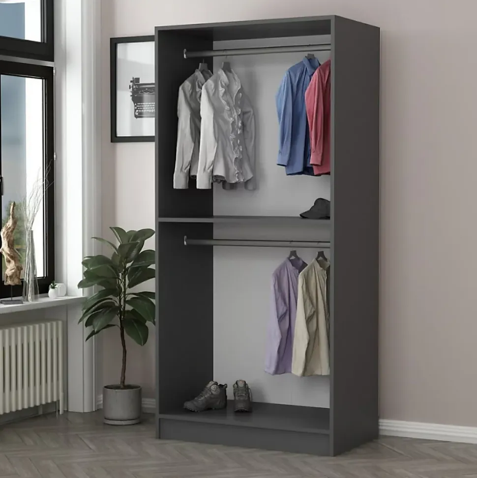 Dressing anthracite avec étagère et penderies - 90 x 210 x 52 cm - RIVOLI