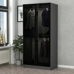 Dressing anthracite avec étagère et penderies - 90 x 210 x 52 cm - RIVOLI