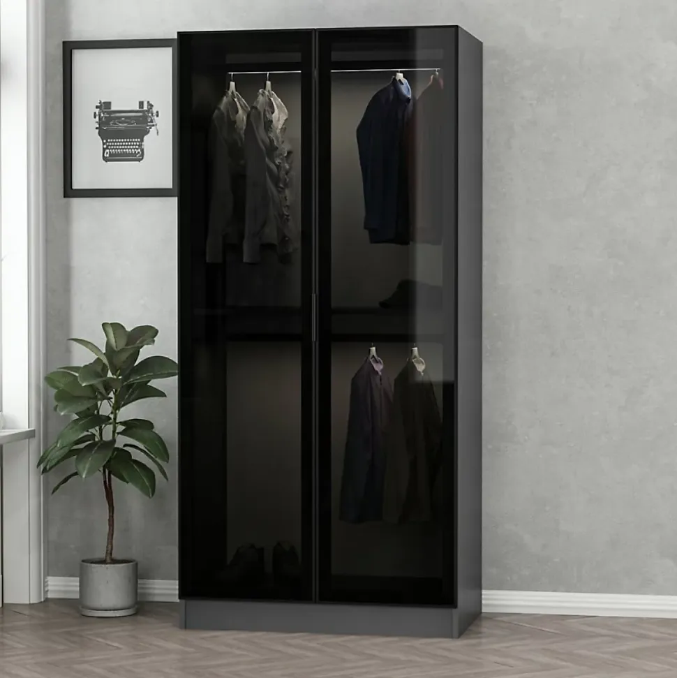 Dressing anthracite avec étagère et penderies - 90 x 210 x 52 cm - RIVOLI