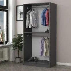 Dressing anthracite avec étagère et penderies - 90 x 210 x 52 cm - RIVOLI