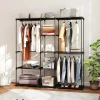 Dressing armoire-penderie dim. 182 x 43 x 185 cm 8 étagères 3 tringles métal non tissé noir