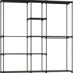 Dressing armoire-penderie dim. 182 x 43 x 185 cm 8 étagères 3 tringles métal non tissé noir