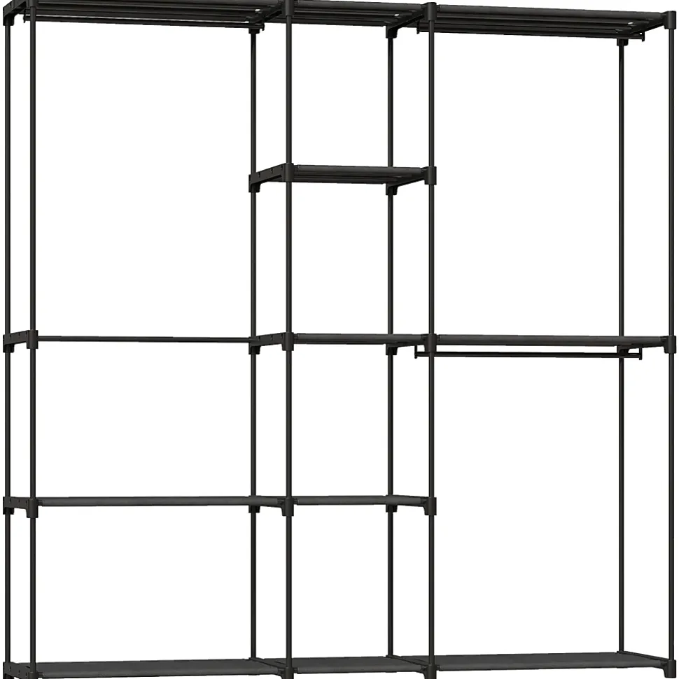 Dressing armoire-penderie dim. 182 x 43 x 185 cm 8 étagères 3 tringles métal non tissé noir