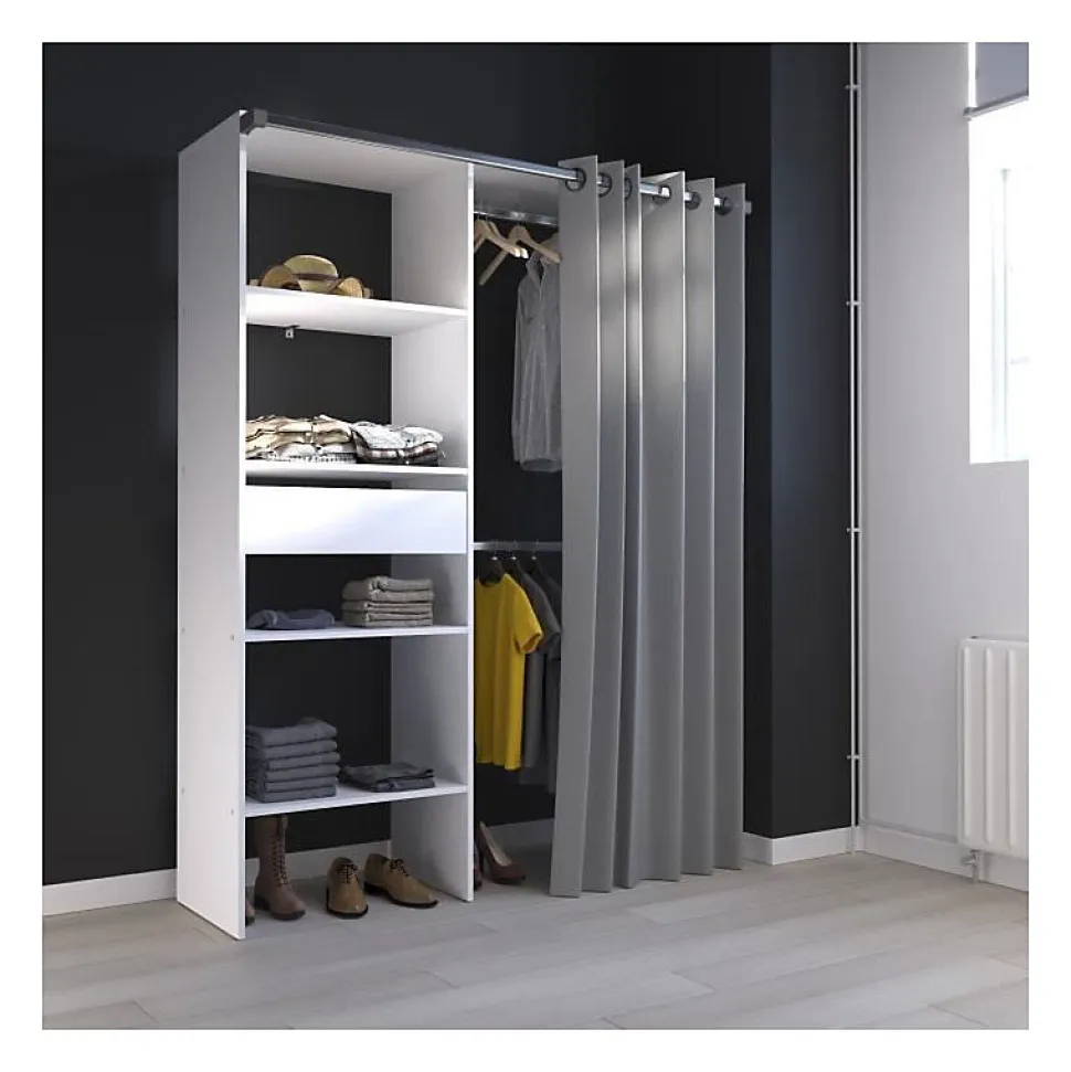 Dressing ARTIC avec rideau - Blanc - 1 colonne + 2 penderies + 1 tiroir - EKIPA