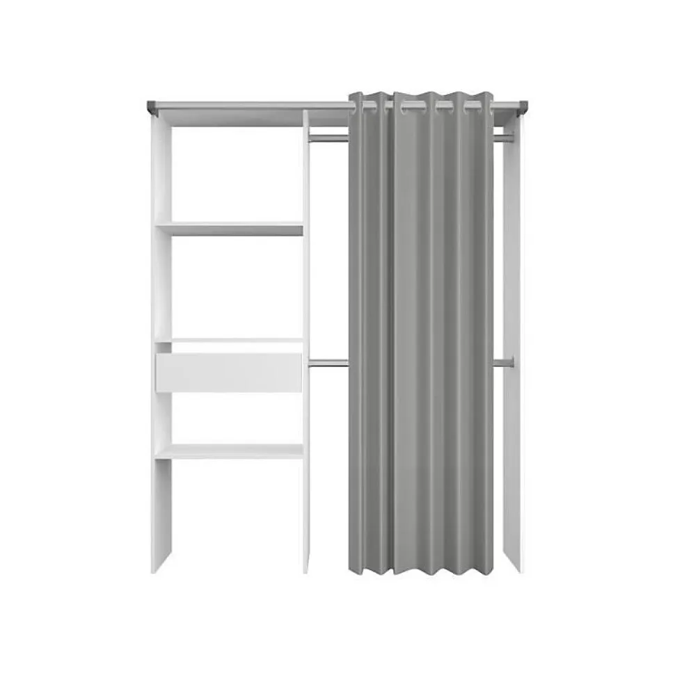 Dressing ARTIC avec rideau - Blanc - 1 colonne + 2 penderies + 1 tiroir - EKIPA