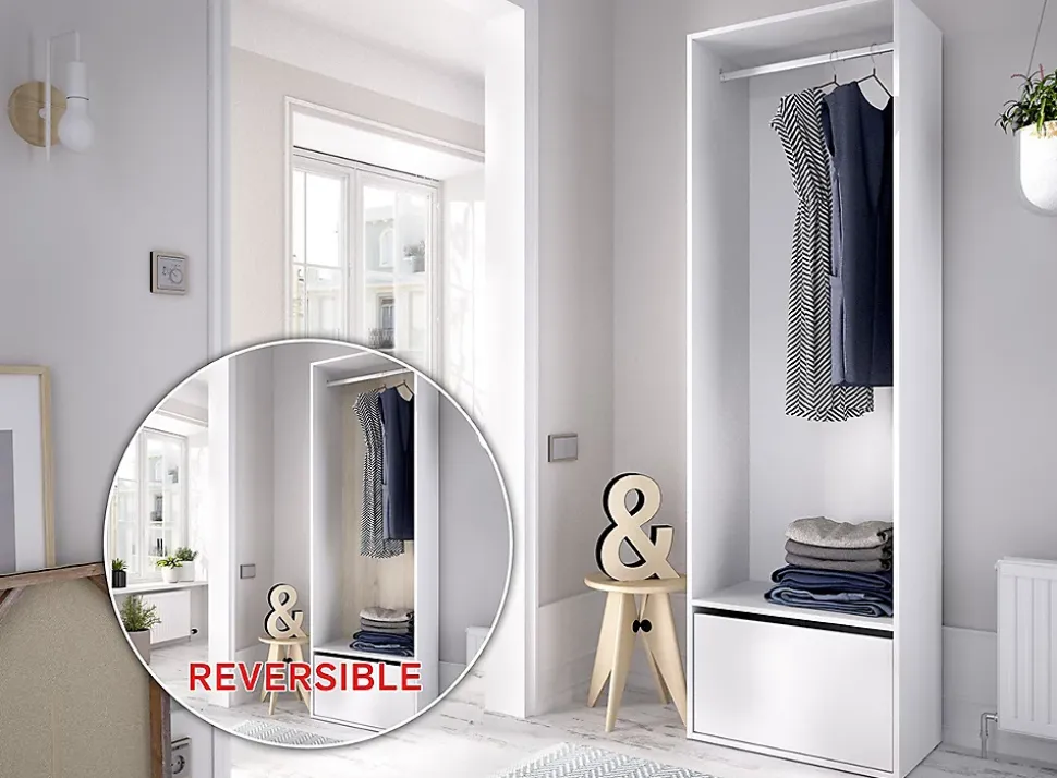 Dressing avec porte chaussure et fond d'arrière réversible coloris chêne naturel, blanc