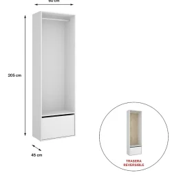 Dressing avec porte chaussure et fond d'arrière réversible coloris chêne naturel, blanc