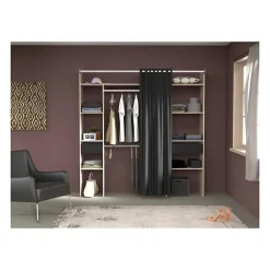 Dressing avec rideau - Decor chene jackson et noir - L 198 x P 48 x H 203 cm - COMO