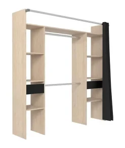Dressing avec rideau - Decor chene jackson et noir - L 198 x P 48 x H 203 cm - COMO