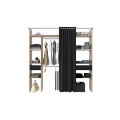 Dressing avec rideau - Decor chene jackson et noir - L 198 x P 48 x H 203 cm - COMO