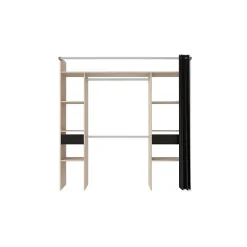 Dressing avec rideau - Decor chene jackson et noir - L 198 x P 48 x H 203 cm - COMO