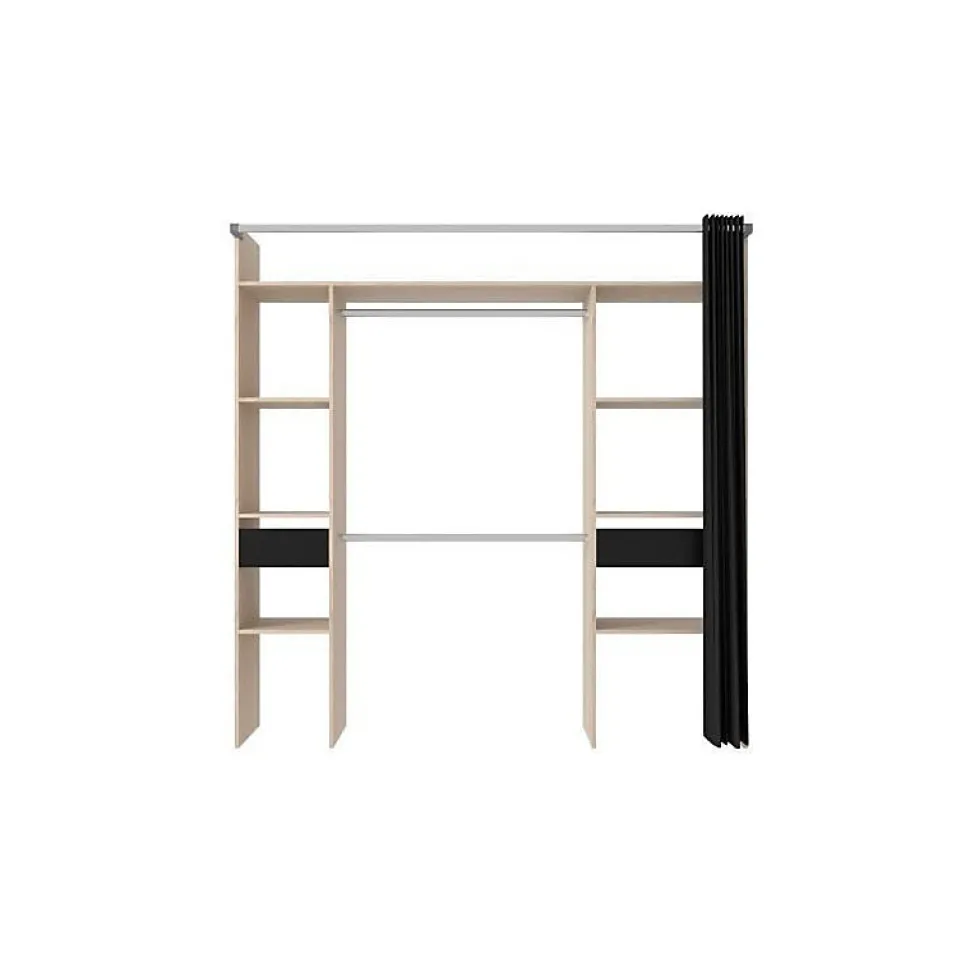 Dressing avec rideau - Decor chene jackson et noir - L 198 x P 48 x H 203 cm - COMO