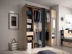 Dressing avec rideau et 1 porte - Avec miroir - L177 cm - Coloris : Naturel et anthracite - BERTRAND