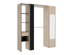 Dressing avec rideau et 1 porte - Avec miroir - L177 cm - Coloris : Naturel et anthracite - BERTRAND